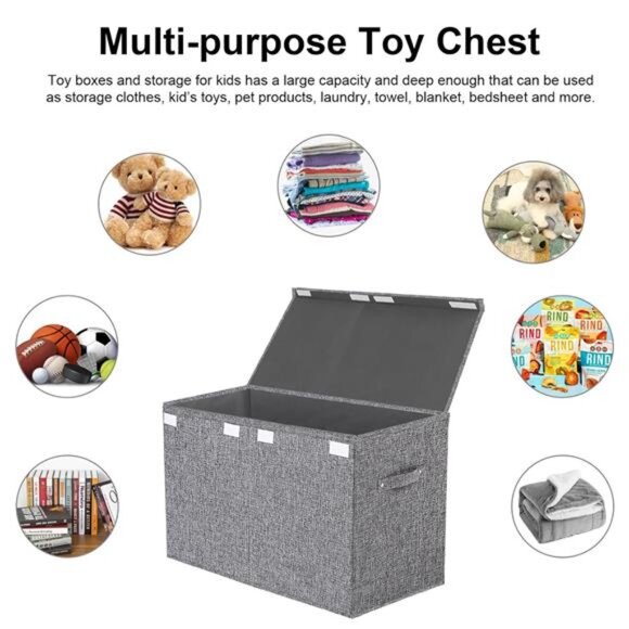 Large Toy Box Chest Storage with Lid - Collapsible Kids Toys Boxes - Picture 6 of 7